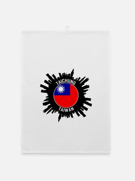 Taichung Skyline Taiwan Flagge Reise Souvenir - Organic Geschirrtuch - Weiß - Vorne