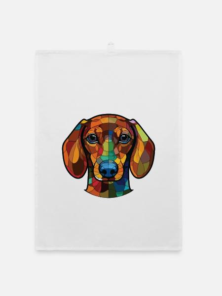 Dackelhund Buntes Aquarell Tier Cartoon - Organic Geschirrtuch - Weiß