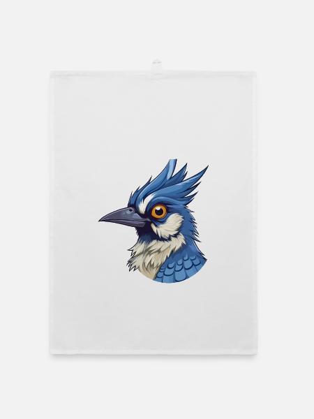 Blauer Eichelhäher Buntes Aquarell Cartoon Kawaii Tier - Organic Geschirrtuch - Weiß - Vorne