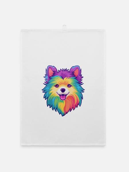Spitz Hunderasse Cartoon Kawaii Illustration - Organic Geschirrtuch - Weiß - Vorne