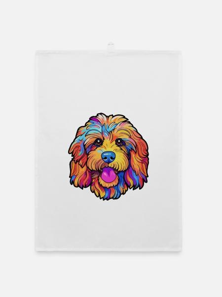 Cockapoo Hunderasse Cartoon Kawaii Illustration - Organic Geschirrtuch - Weiß - Vorne