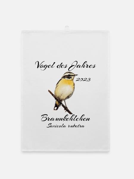 Braunkehlchen, Vogel des Jahres 2023 - Organic Geschirrtuch - Weiß