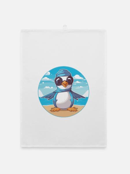 Jay Karikatur Yoga Strand Sommer Illustration - Organic Geschirrtuch - Weiß - Vorne