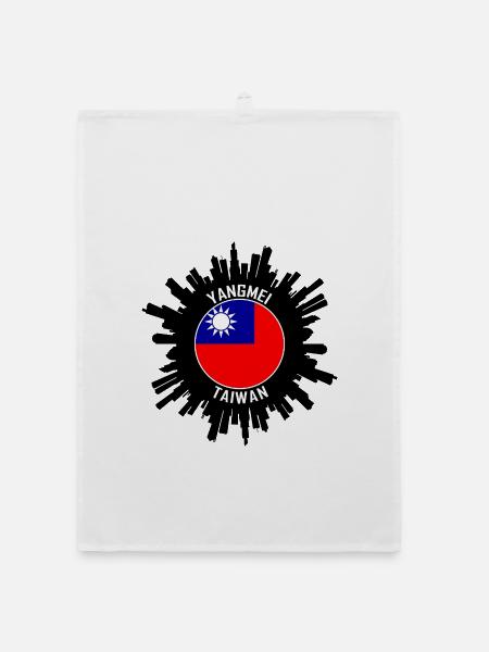 Yangmei Skyline Taiwan Flagge Reise-Souvenir - Organic Geschirrtuch - Weiß - Vorne