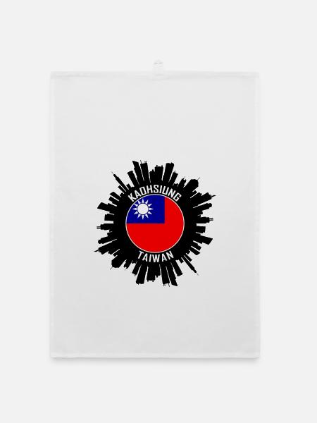 Kaohsiung Skyline Taiwan Flagge Reise Souvenir - Organic Geschirrtuch - Weiß - Vorne