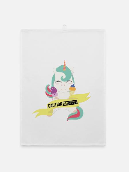 Caution Extremely Sweet - Einhorn mit Eis - Organic Geschirrtuch - Weiß - Vorne