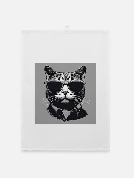 Cool Cat#2 - Organic Geschirrtuch - Weiß