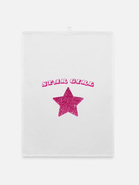 Star Girl Star Pink Sequin - Organic Geschirrtuch - Weiß