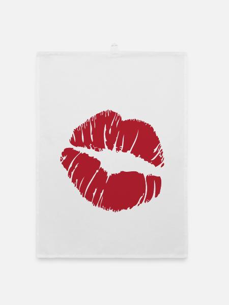 Red Lip Kiss - Organic Geschirrtuch - Weiß - Vorne