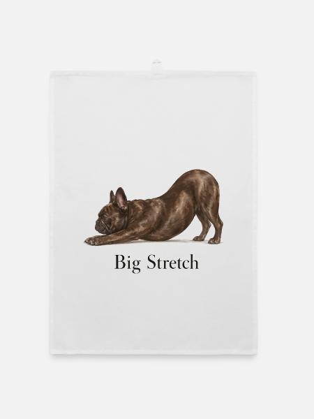 Big Stretch Französische Bulldogge Beim Dehnen - Organic Geschirrtuch - Weiß - Vorne