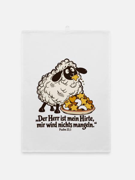 Der Herr ist mein Hirte Schaf Weihnachten Psalm 23 - Organic Geschirrtuch - Weiß - Vorne