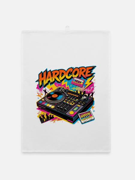 Hardcore Neon DJ Plattenspieler - Organic Geschirrtuch - Weiß - Vorne
