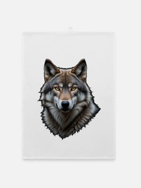 Wolfsblick im Nachtporträt - Organic Geschirrtuch - Weiß - Vorne