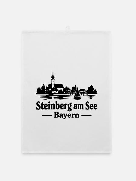 Steinberg See Silhouette Bayern - Organic Geschirrtuch - Weiß