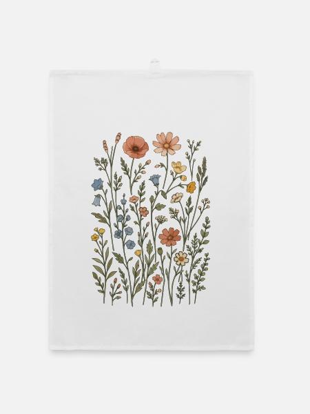 Wildblumen – eine botanische Wiese im Vintage-Stil - Organic Geschirrtuch - Weiß