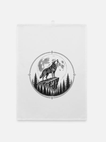 Wolf im Dunkelwald Emblem - Organic Geschirrtuch - Weiß