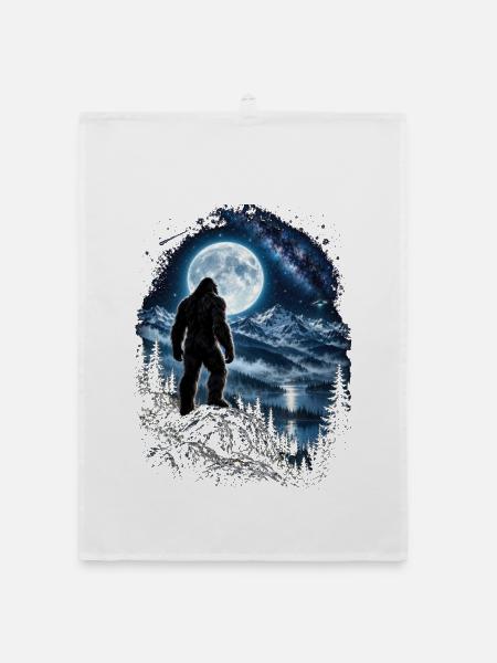 Bigfoot Alien UFO Loch Ness Weltraum Szene Kryptid - Organic Geschirrtuch - Weiß - Vorne