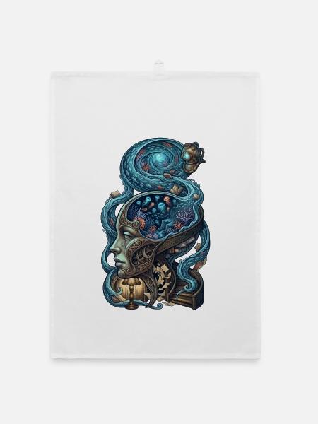 Surreales Ozean Gehirn – Fantasy Kunst - Organic Geschirrtuch - Weiß - Vorne