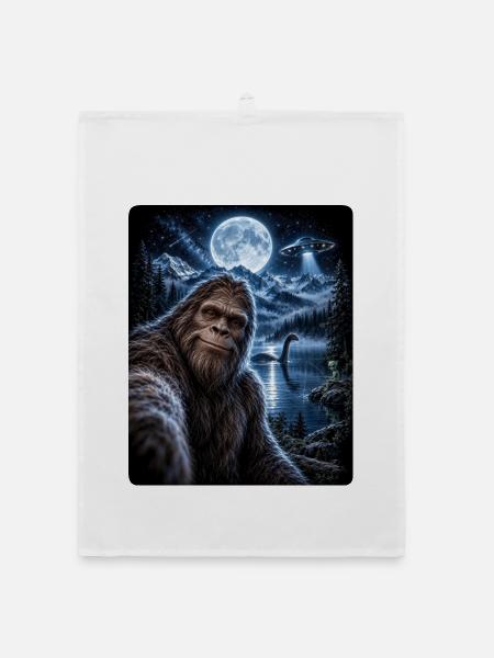 Bigfoot Alien UFO Loch Ness Weltraum Szene Kryptid - Organic Geschirrtuch - Weiß - Vorne
