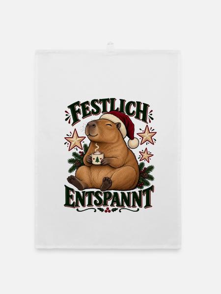 Festlich entspannt – Weihnachts-Capybara - Organic Geschirrtuch - Weiß - Vorne