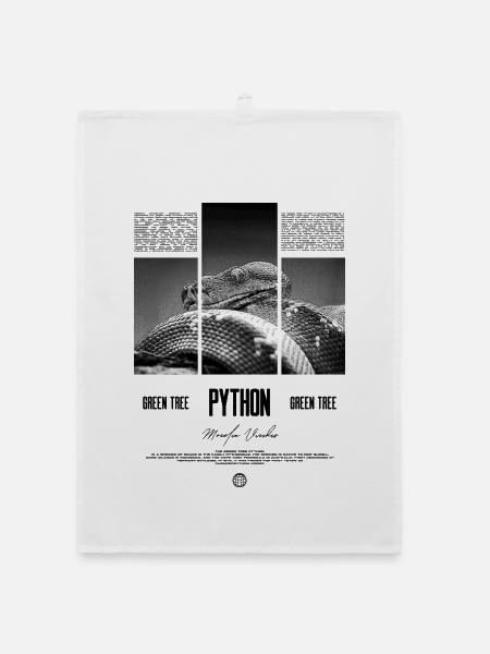 Green Tree Python Modern Reptile Keeper Streetwear - Organic Geschirrtuch - Weiß - Vorne