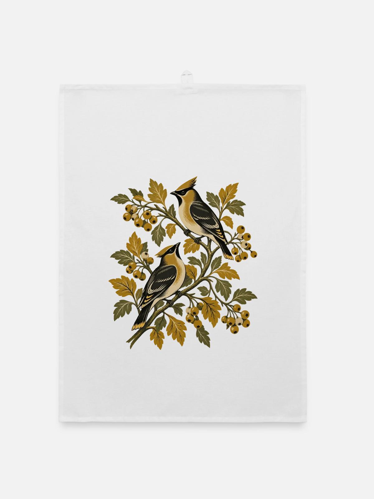 Herbstliche Zweigsänger Illustration - Organic Geschirrtuch - Weiß - Vorne