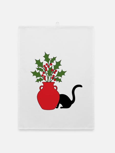 gatto_si_nasconde_dietro_vaso_con_agrifoglio - Organic Geschirrtuch - Weiß - Vorne