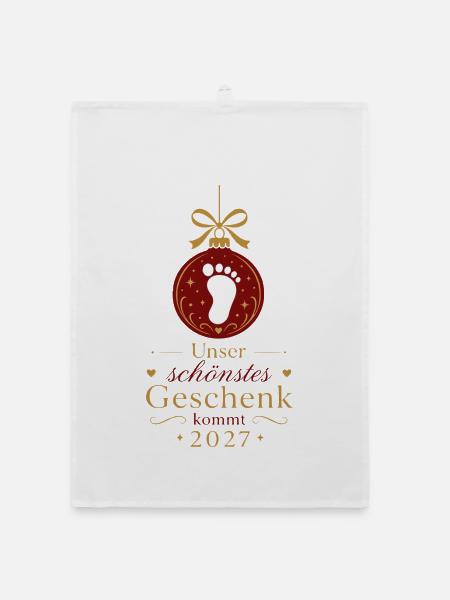 Schwangerschaft verkünden Weihnachten Baby 2027 - Organic Geschirrtuch - Weiß - Vorne