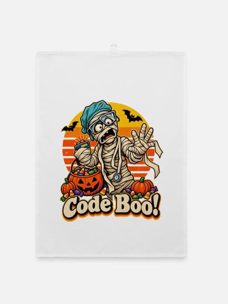 Halloween Mumienarzt Code Boo Notfall - Organic Geschirrtuch - Weiß - Vorne