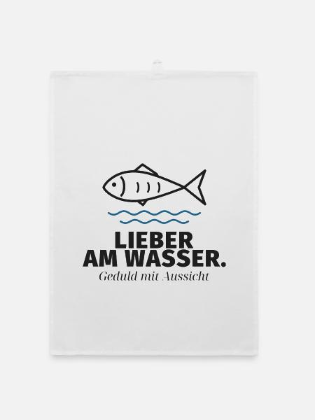 Lieber am Wasser – Fischmotiv - Organic Geschirrtuch - Weiß - Vorne