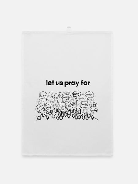 Let us pray for - people praying line art - Organic Geschirrtuch - Weiß - Vorne