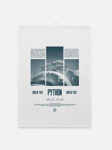 Green Tree Python Modern Reptile Keeper Streetwear - Organic Geschirrtuch - Weiß - Vorne