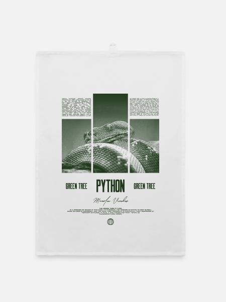 Green Tree Python Modern Reptile Keeper Streetwear - Organic Geschirrtuch - Weiß - Vorne
