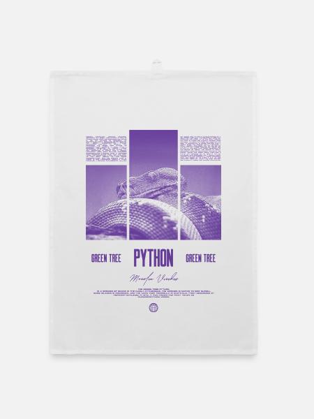 Green Tree Python Modern Reptile Keeper Streetwear - Organic Geschirrtuch - Weiß - Vorne