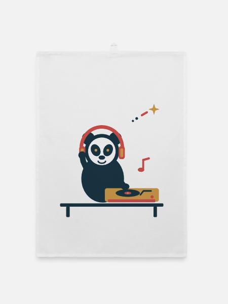 Panda am Plattenspieler – gemütliche Vinylpause - Organic Geschirrtuch - Weiß - Vorne