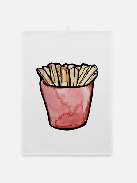 Aquarellpommes frites in Pink Cup - Organic Geschirrtuch - Weiß - Vorne