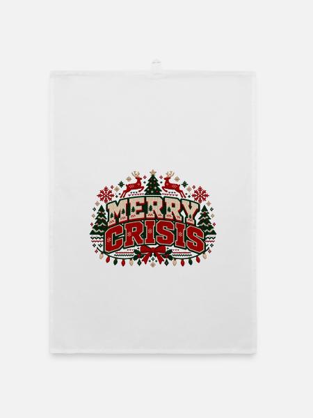 Merry Crisis – Ugly Christmas Sweater - Organic Geschirrtuch - Weiß - Vorne