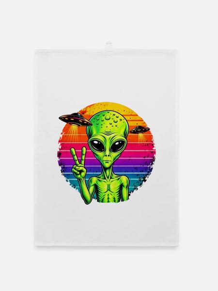 Psychedelisches Alien-Friedenszeichen - Organic Geschirrtuch - Weiß - Vorne