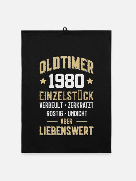 LUSTIG 46. GEBURTSTAG OLDTIMER 1980 EINZELSTÜCK - Organic Geschirrtuch - Schwarz - Vorne