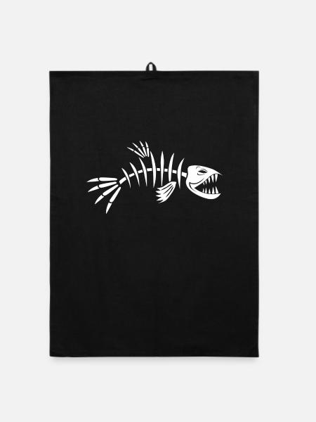Fischgräte Fisch Skelett - Organic Geschirrtuch - Schwarz