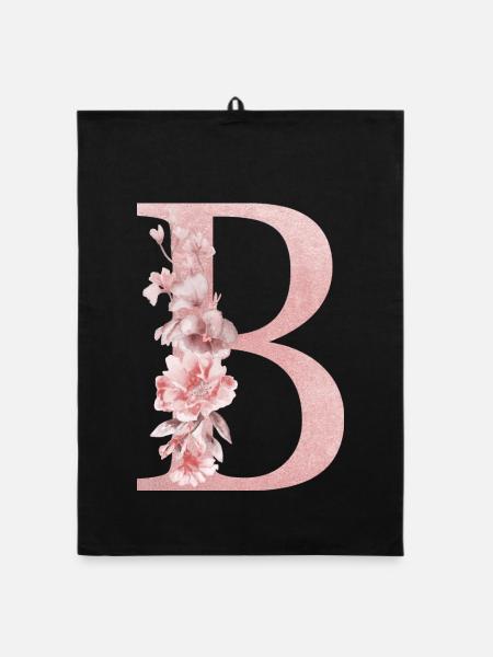Blütenbuchstabe B Rosé Glitzer - Organic Geschirrtuch - Schwarz - Vorne