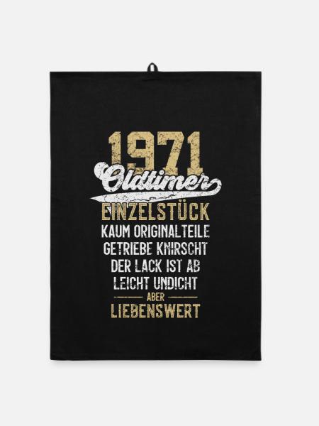 LUSTIG 55. GEBURTSTAG OLDTIMER 1971 EINZELSTÜCK - Organic Geschirrtuch - Schwarz - Vorne