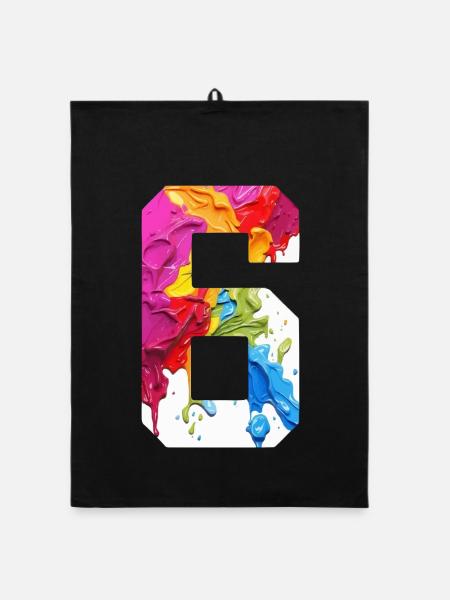 COLORED NUMBER 6 COLORFUL 6TH BIRTHDAY - Organic dish towel - black - Front