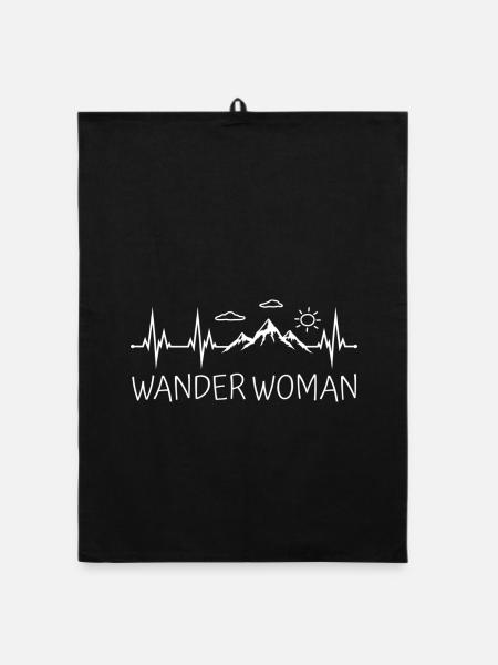 Wander Woman Herzschlag Wandern Berge Wanderwoman - Organic Geschirrtuch - Schwarz