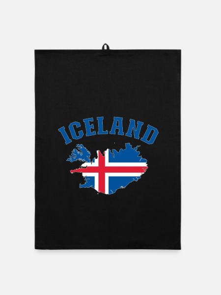 Island Flagge Landkarte - Organic Geschirrtuch - Schwarz