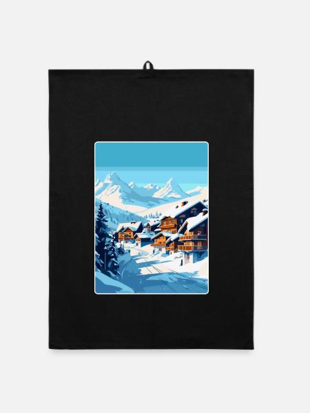 Val Thorens Frankreich Vintage Reiseplakat Souvenir - Organic Geschirrtuch - Schwarz - Vorne