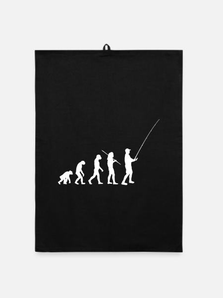 Evolution Angeln - Vom Affen zum Angler - Organic Geschirrtuch - Schwarz - Vorne