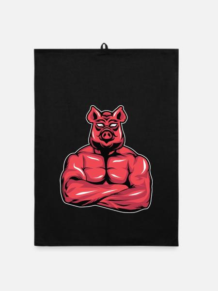 Bodybuilder Schwein Muskeln Fitness Geschenk - Organic Geschirrtuch - Schwarz - Vorne