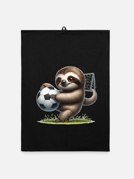 Faultier mit Fußball - Organic Geschirrtuch - Schwarz