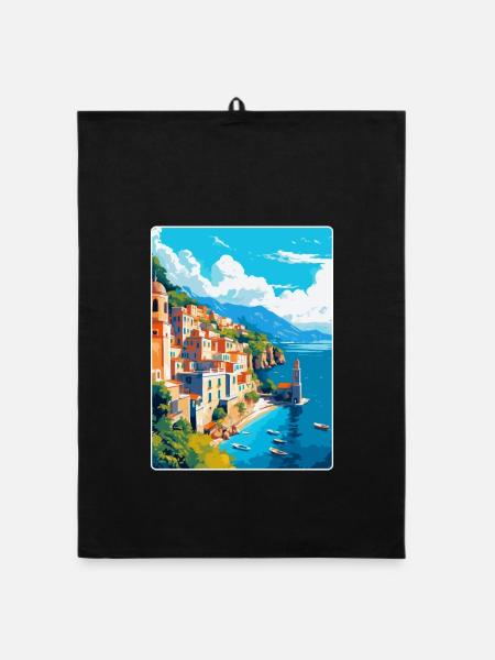 Amalfi Italy Vintage Travel Poster WPA Souvenir - Organic dish towel - black - Front